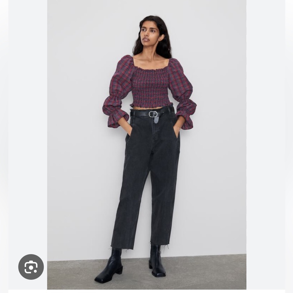 Zara Smocked Puff Sleeves Crop Top - S - Picture 2 of 5